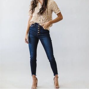KanCan Midnight Blue High Rise Jeans Size 27 Distressed Hem Button Fly